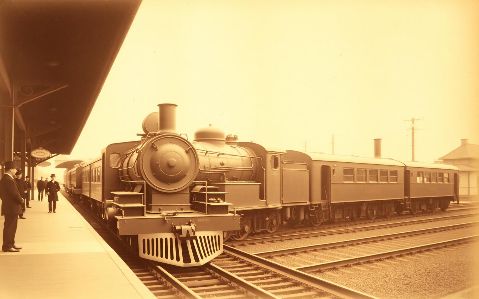 Sepia archival photograph of the historic Cortland train station in the late 1800s
