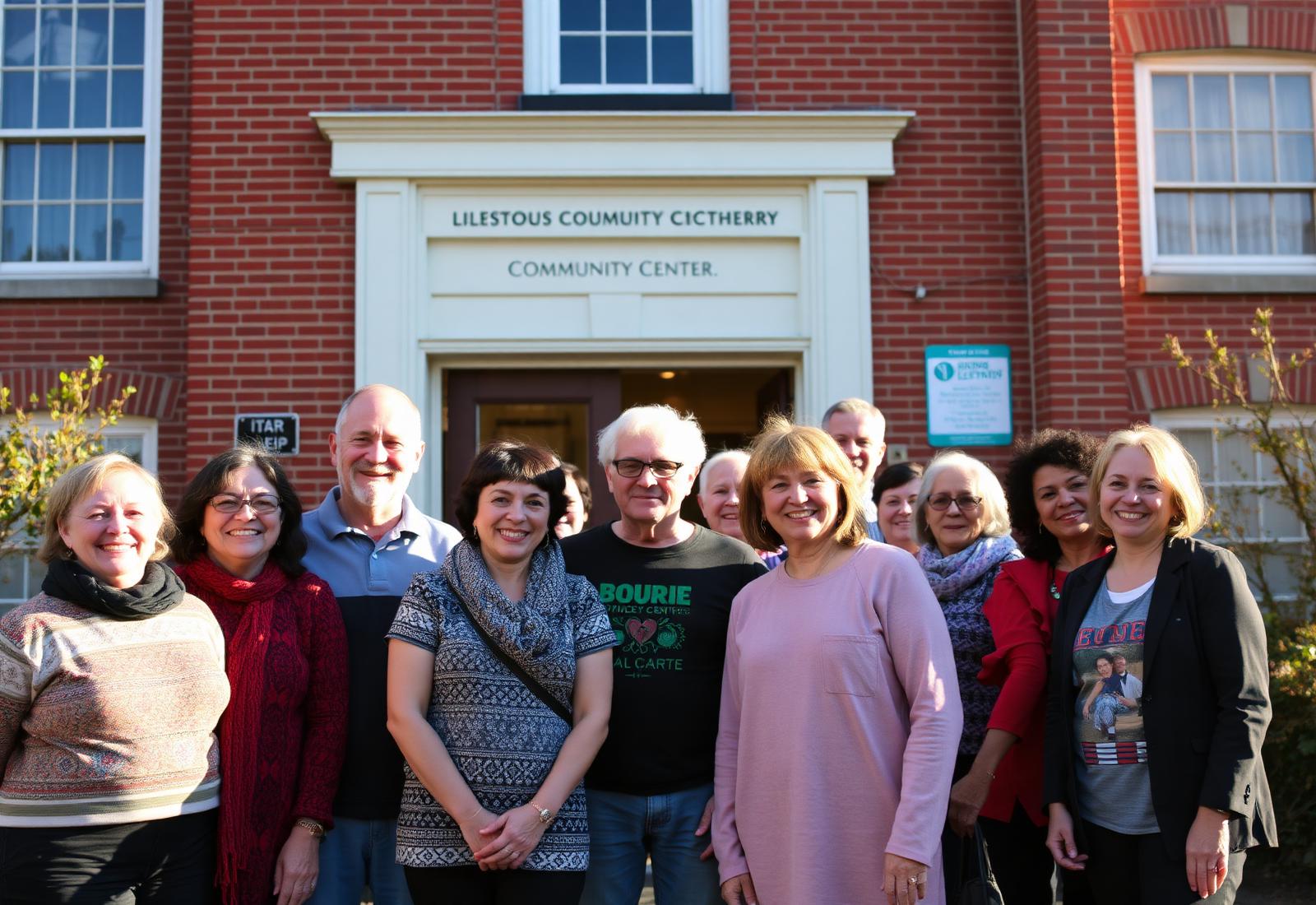 Volunteers of the Cortland Community Center gathered in front of the historic station